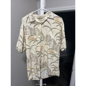 Tommy Bahama Short Sleeve Button Textured Silk Shirt Men's M Yellow Floral
